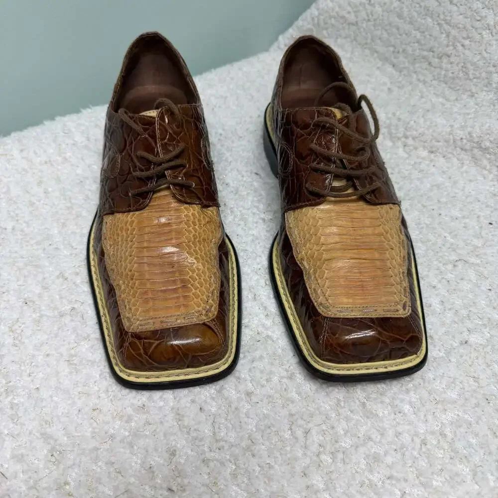 Giorgio Brutini Brown Two-Tone Genuine Snake Skin Square Toe Lace-Up Dress Shoes